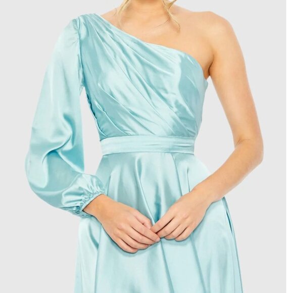 Ieena for Mac Duggal Blue One Shoulder Satin High Low Gown Size 2 NEW NWT - Picture 7 of 15
